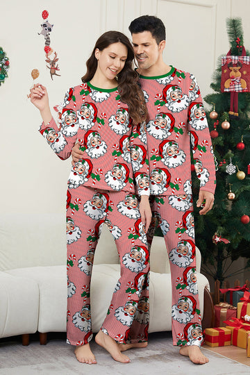 Red Striped Long Sleeve Printed Christmas Pajamas Set